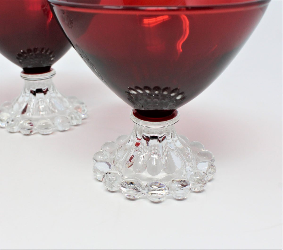Champagne / Low Sherbet Glasses: Anchor Hocking Boopie (Berwick) Royal Ruby Red, Set of 4, USA, Vintage 1950s - SOLD