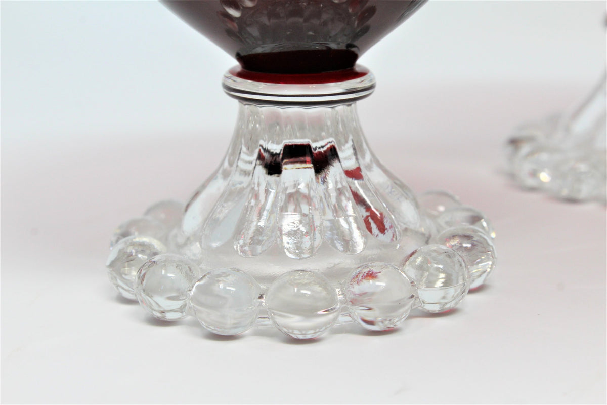 Champagne / Low Sherbet Glasses: Anchor Hocking Boopie (Berwick) Royal Ruby Red, Set of 4, USA, Vintage 1950s - SOLD