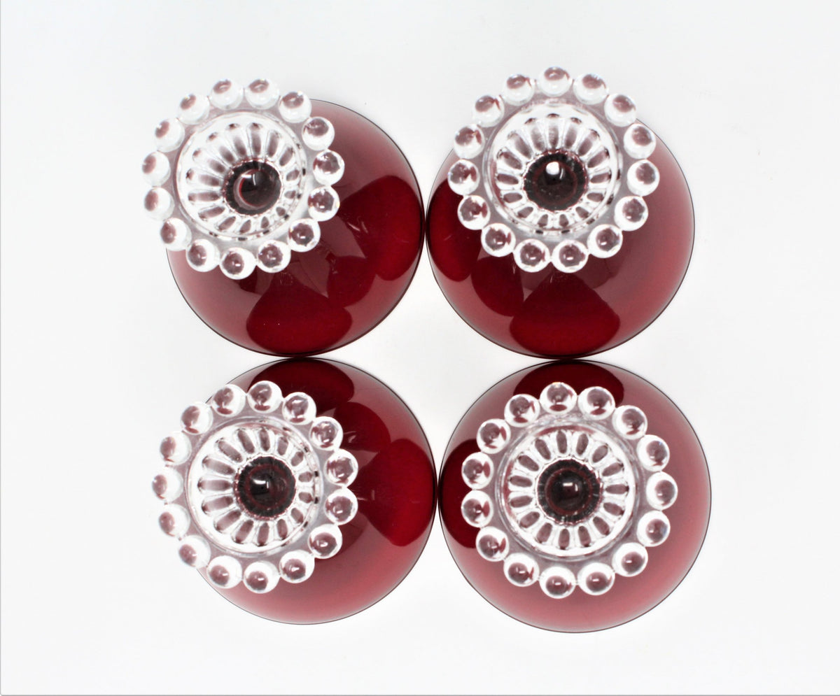 Champagne / Low Sherbet Glasses: Anchor Hocking Boopie (Berwick) Royal Ruby Red, Set of 4, USA, Vintage 1950s - SOLD