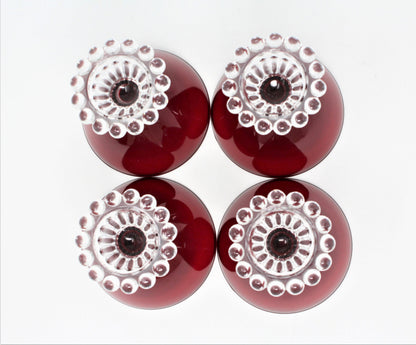 Champagne / Low Sherbet Glasses: Anchor Hocking Boopie (Berwick) Royal Ruby Red, Set of 4, USA, Vintage 1950s - SOLD