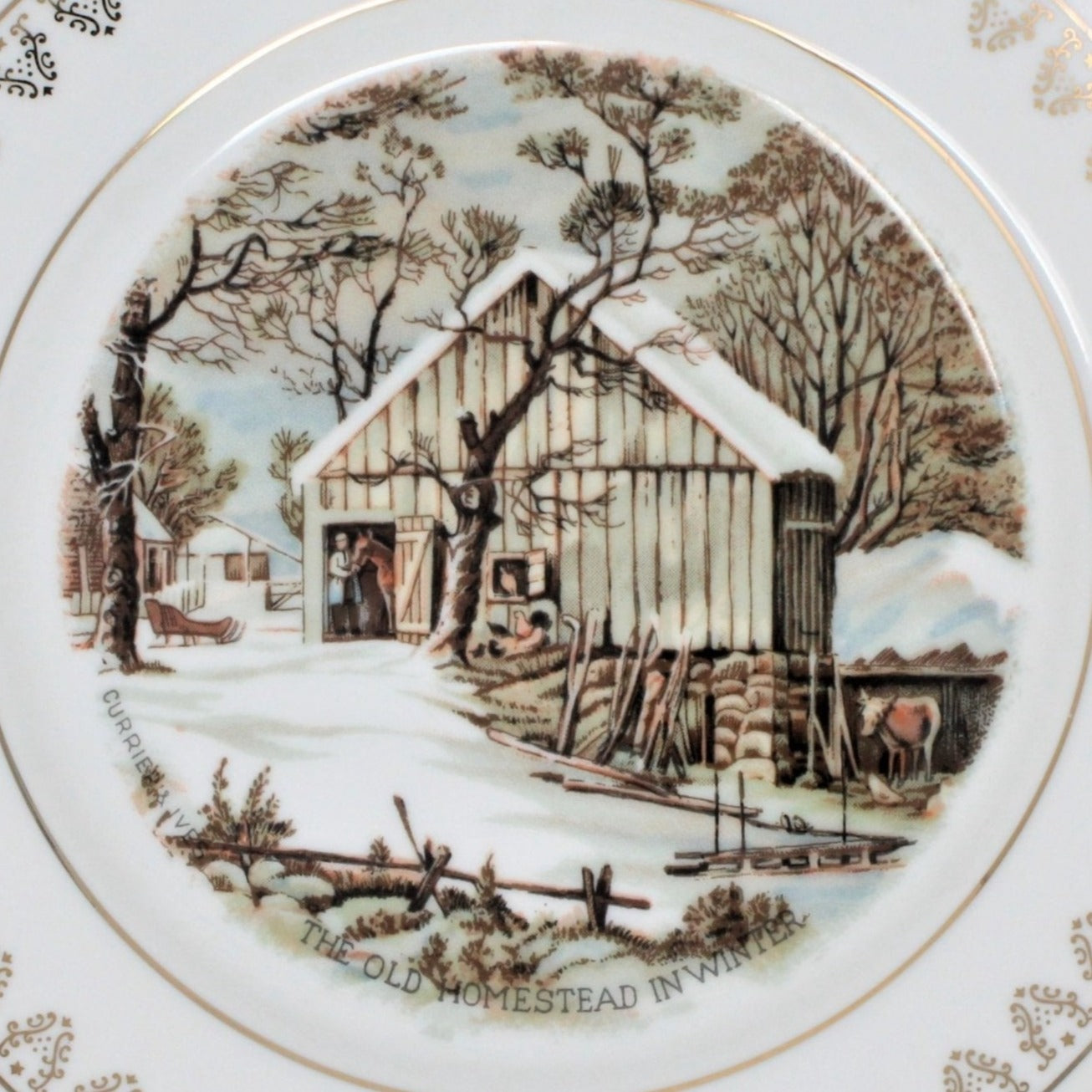 Decorative Plate, Currier & Ives, Roy Thomas, Old Homestead In Winter, Vintage