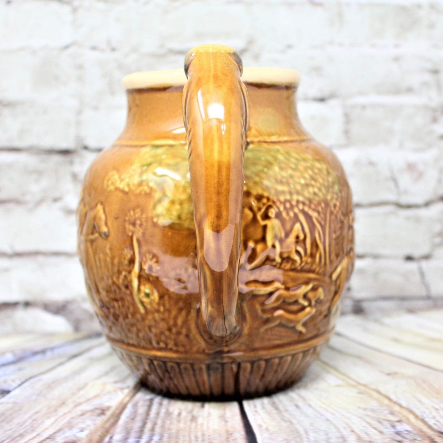 Pitcher, Dog Handle / Hunting Scene, Vintage Pottery