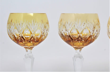 Wine Glasses, Amber Cut to Clear Crystal, Set of 4 Vintage, Hungary, SOLD