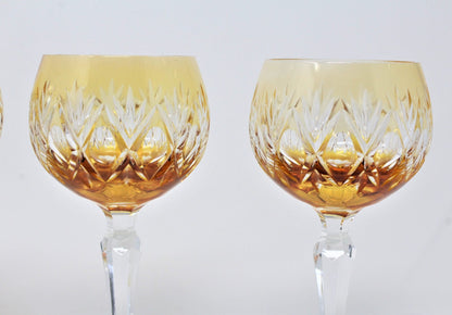 Wine Glasses, Amber Cut to Clear Crystal, Set of 4 Vintage, Hungary, SOLD
