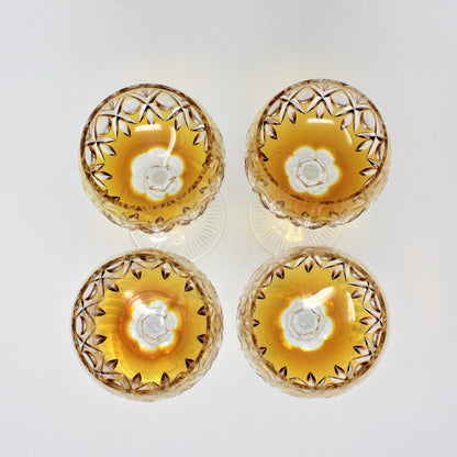 Wine Glasses, Amber Cut to Clear Crystal, Set of 4 Vintage, Hungary, SOLD