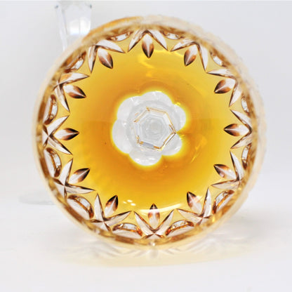 Wine Glasses, Amber Cut to Clear Crystal, Set of 4 Vintage, Hungary, SOLD