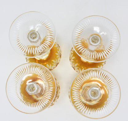 Wine Glasses, Amber Cut to Clear Crystal, Set of 4 Vintage, Hungary, SOLD