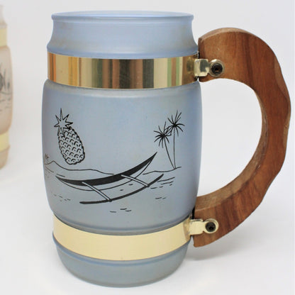 Barrell Mugs, Siesta Ware, Hawaiian  / Polynesian Tiki, Set of 5, Vintage