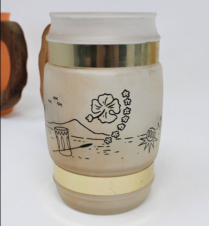 Barrell Mugs, Siesta Ware, Hawaiian  / Polynesian Tiki, Set of 5, Vintage