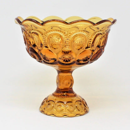 Compote, L.E. Smith Glass, Moon and Stars, Amber Glass, 7" Tall, Vintage