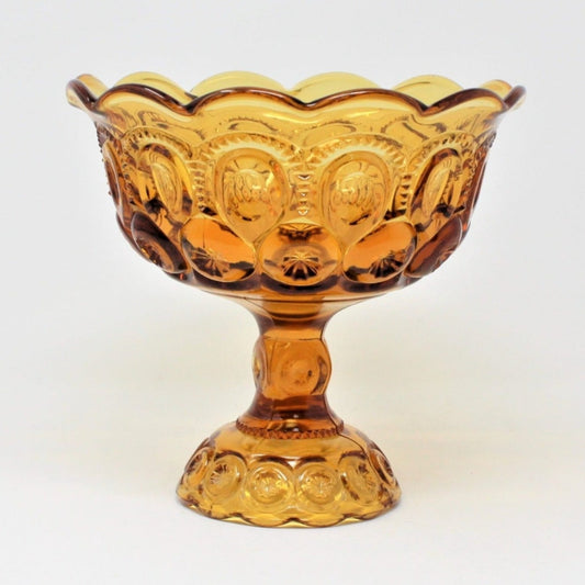 Compote, L.E. Smith Glass, Moon and Stars, Amber Glass, 7" Tall, Vintage
