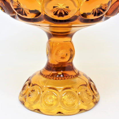 Compote, L.E. Smith Glass, Moon and Stars, Amber Glass, 7" Tall, Vintage