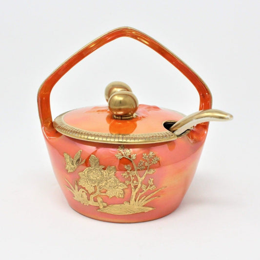 Condiment Jar, Noritake Jam / Jelly Jar, Iridescent Lusterware Gold Encrusted, Vintage