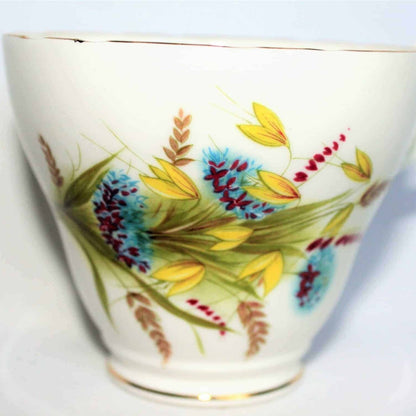 Teacup and Saucer, Royal Ascot, Blue & Yellow Floral, Bone China, Vintage