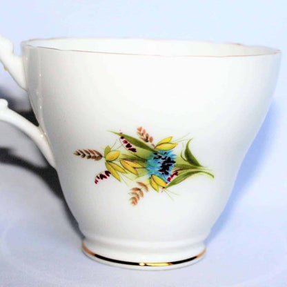 Teacup and Saucer, Royal Ascot, Blue & Yellow Floral, Bone China, Vintage