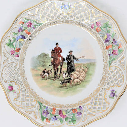 Decorative Plate, Schumann Arzberg, Shephard and Hunter, Reticulated, Germany, Vintage