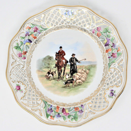 Decorative Plate, Schumann Arzberg, Shepherd and Hunter, Reticulated, Germany, Vintage