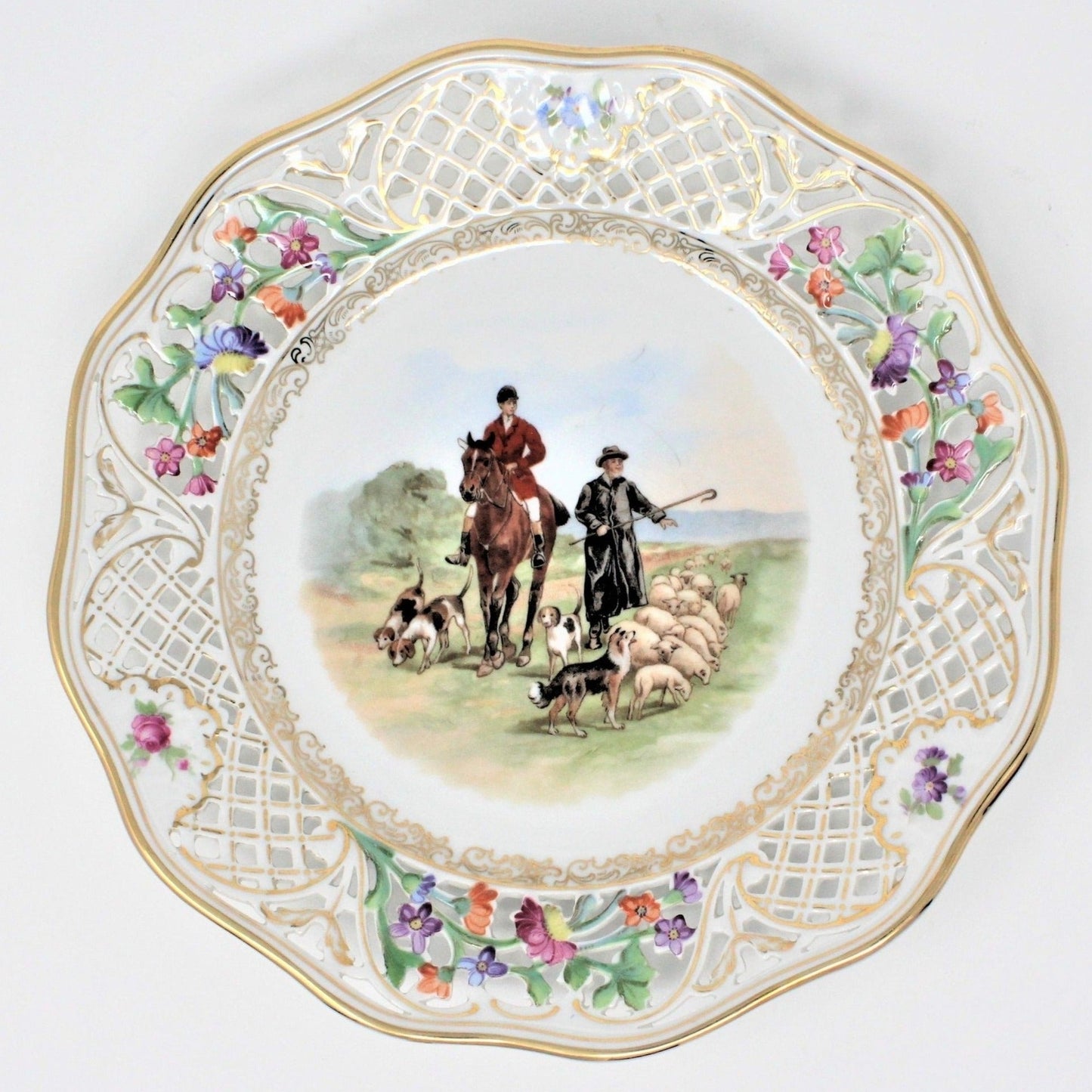 Decorative Plate, Schumann Arzberg, Shephard and Hunter, Reticulated, Germany, Vintage