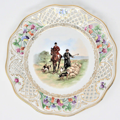 Decorative Plate, Schumann Arzberg, Shephard and Hunter, Reticulated, Germany, Vintage