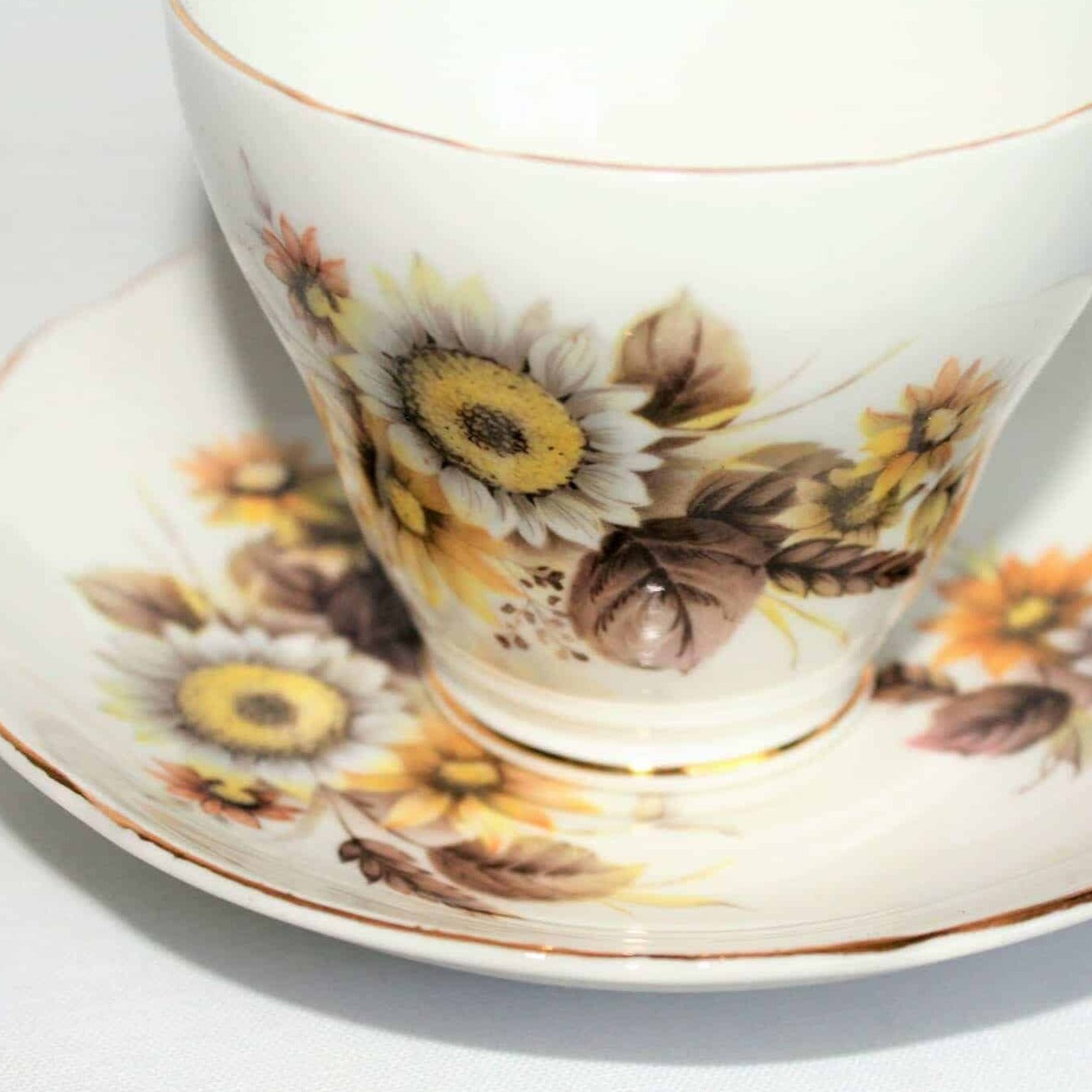 Teacup and Saucer, Royal Ascot, Sunflowers, Bone China, England, Vintage