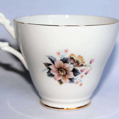 Teacup and Saucer, Royal Ascot, Peach & Yellow Floral, Bone China, Vintage