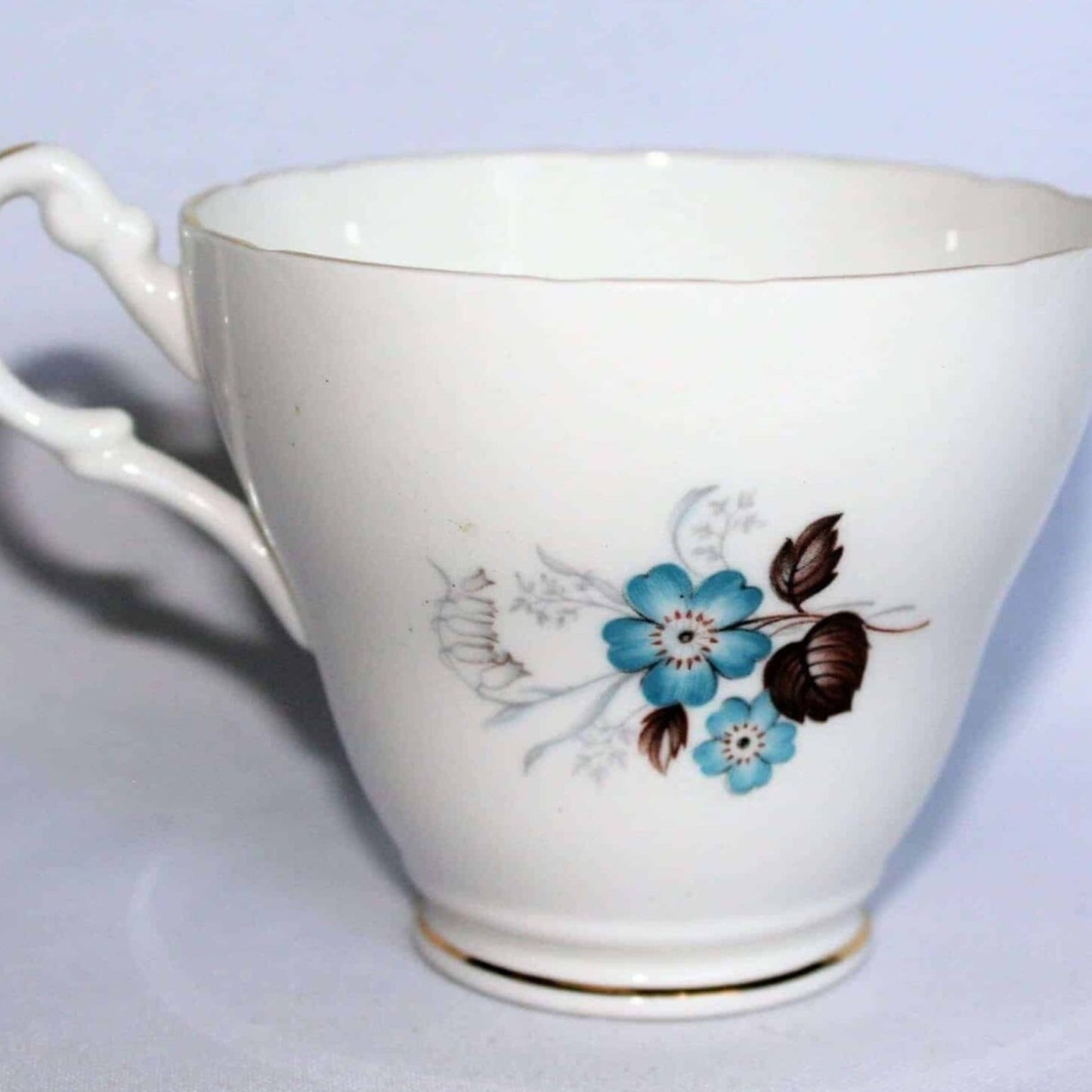Teacup and Saucer, Royal Ascot, Aqua Flowers, Bone China, Vintage
