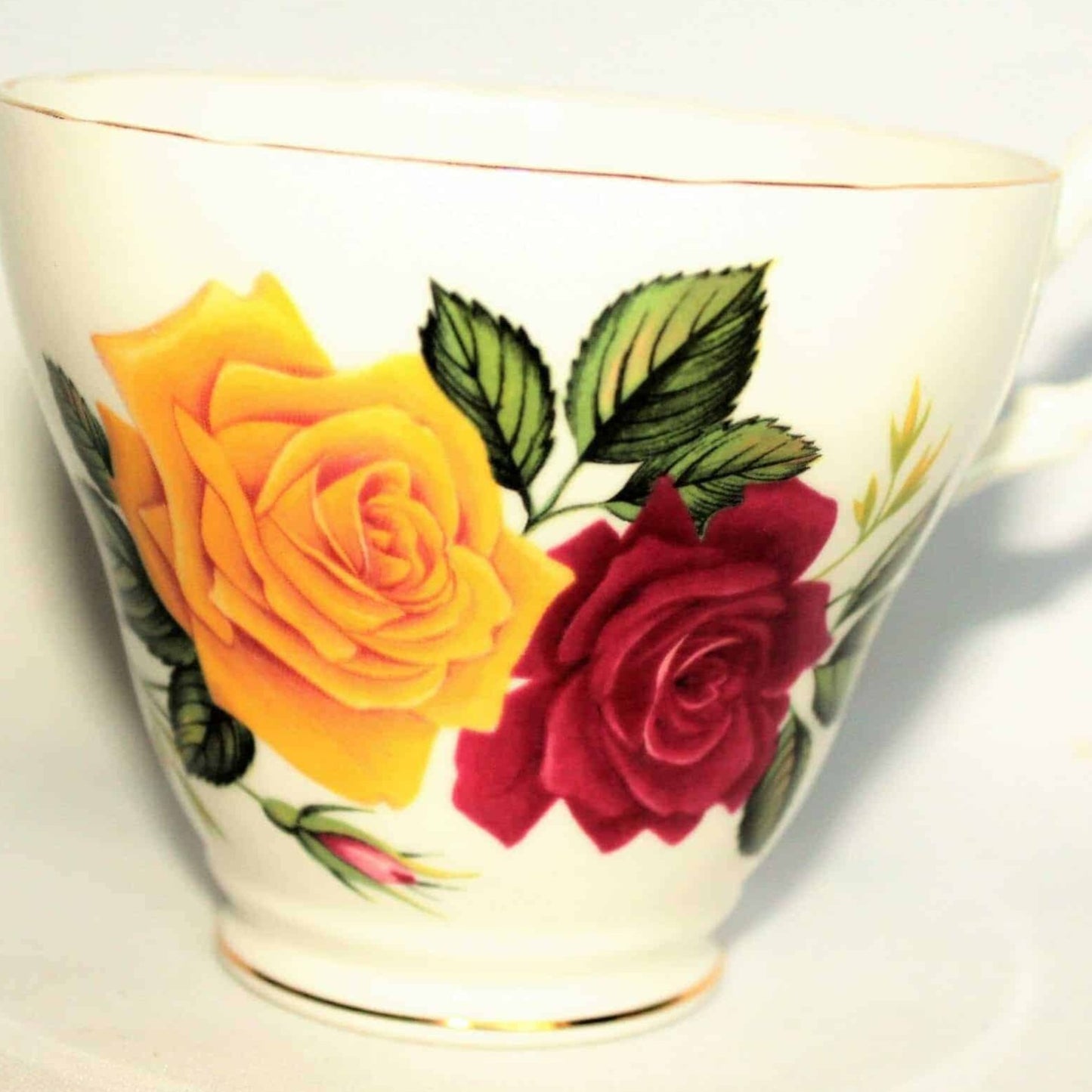 Teacup and Saucer, Royal Ascot, Red & Yellow Roses, Bone China, Vintage