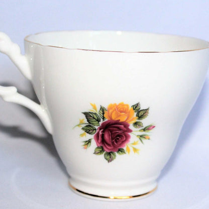 Teacup and Saucer, Royal Ascot, Red & Yellow Roses, Bone China, Vintage