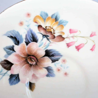 Teacup and Saucer, Royal Ascot, Peach & Yellow Floral, Bone China, Vintage