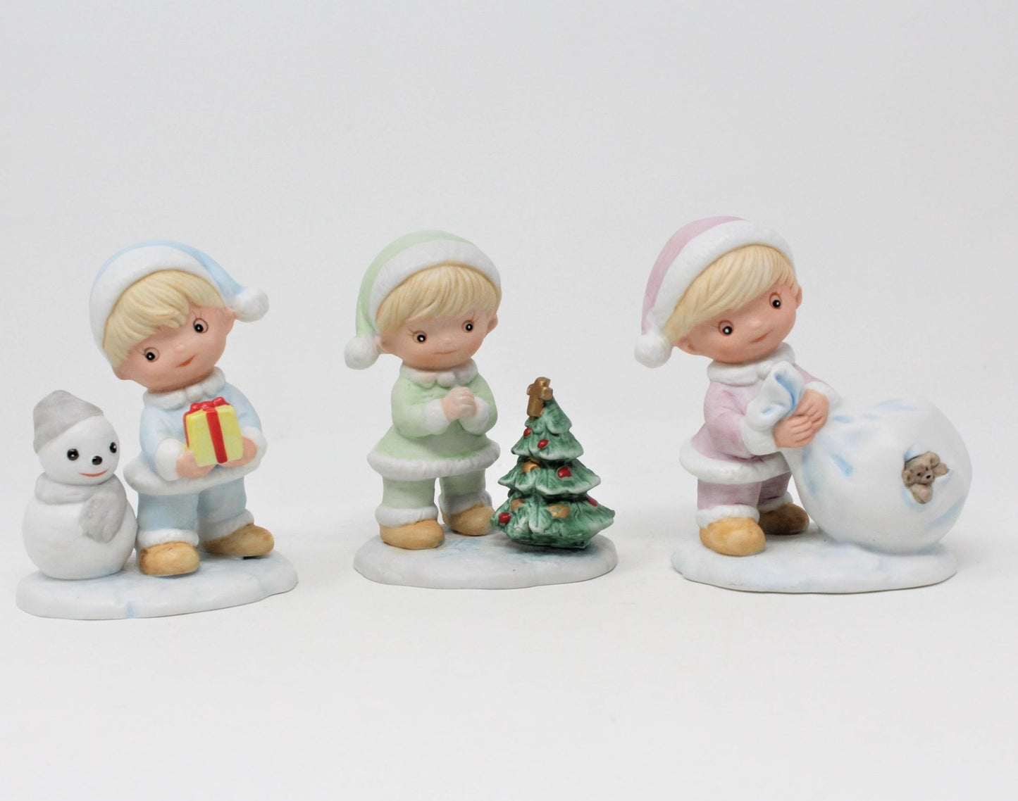 Figurine, HomCo, Christmas Snow Kids #5613, Set of 3 Porcelain, Vintage