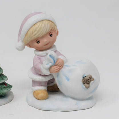 Figurine, HomCo, Christmas Snow Kids #5613, Set of 3 Porcelain, Vintage