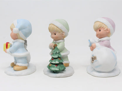 Figurine, HomCo, Christmas Snow Kids #5613, Set of 3 Porcelain, Vintage