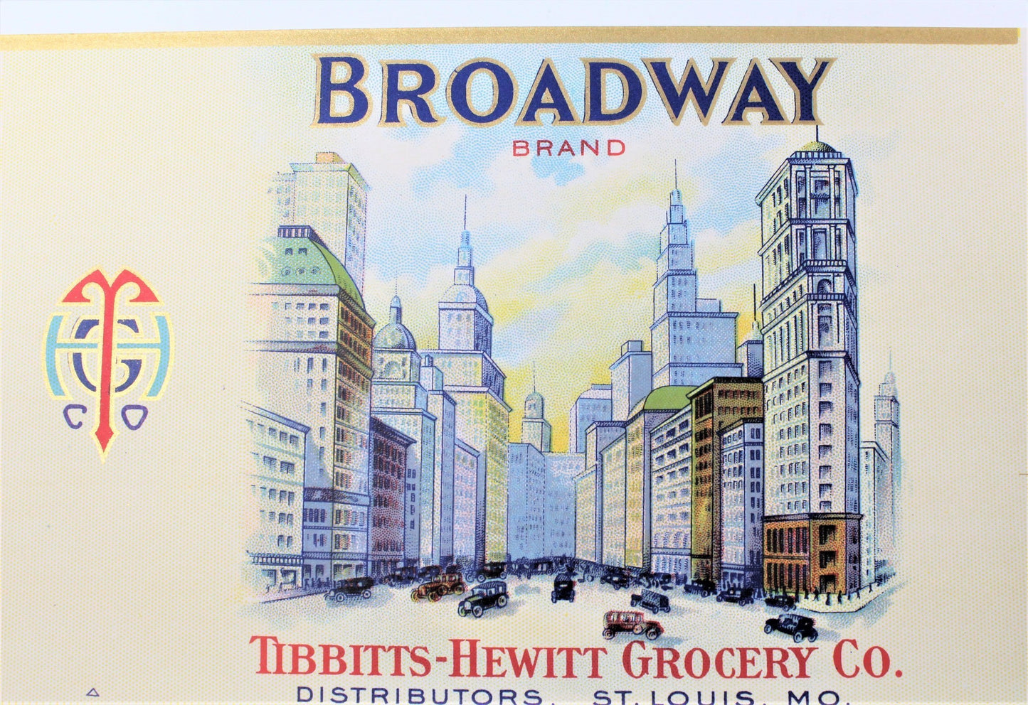 Can Label, Broadway Brand Tomatoes, Original Lithograph, NOS, Antique 1920's