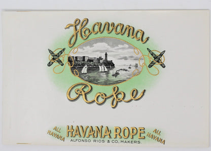 Cigar Box Label, Havana Rope, Original Lithograph, Rare, Antique NOS