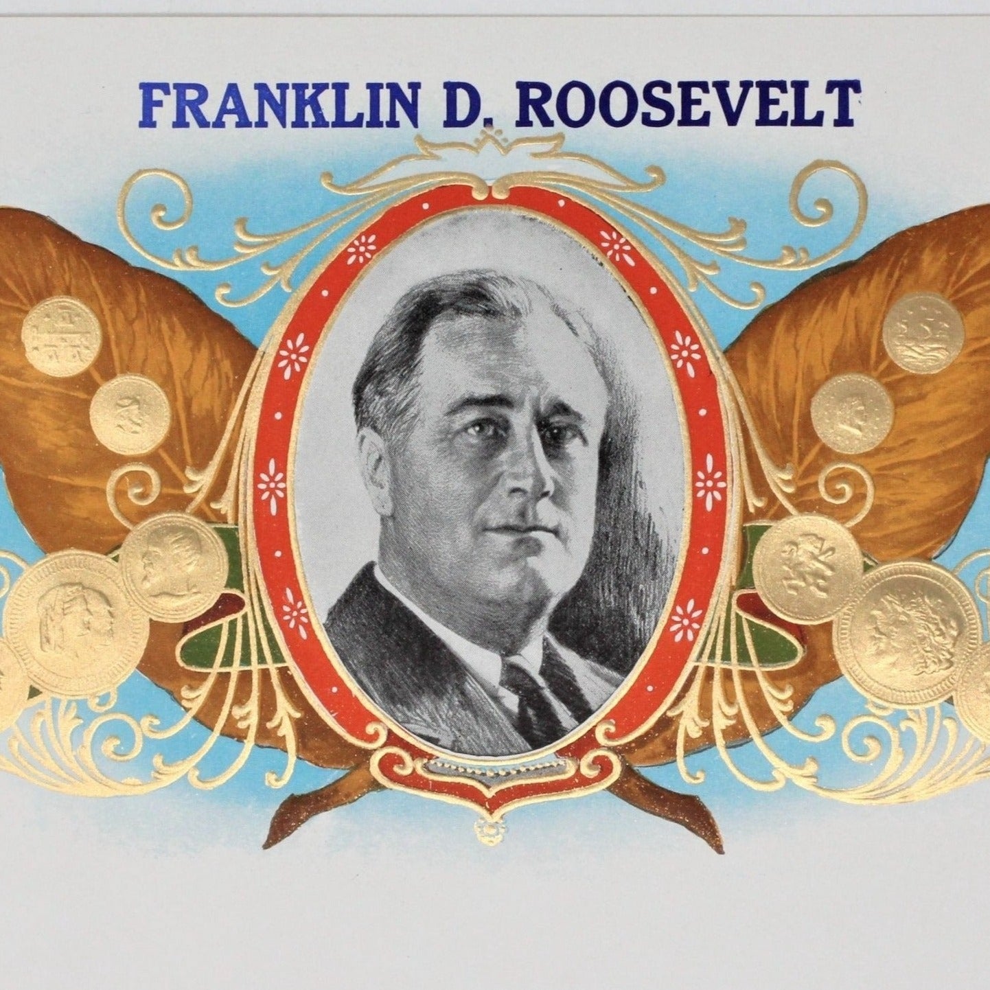 Cigar Box Label, Franklin D. Roosevelt Original Lithograph, Vintage NOS
