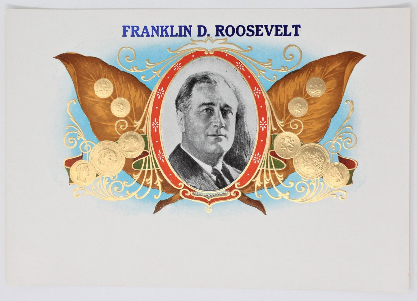 Cigar Box Label, Franklin D. Roosevelt Original Lithograph, Vintage NOS