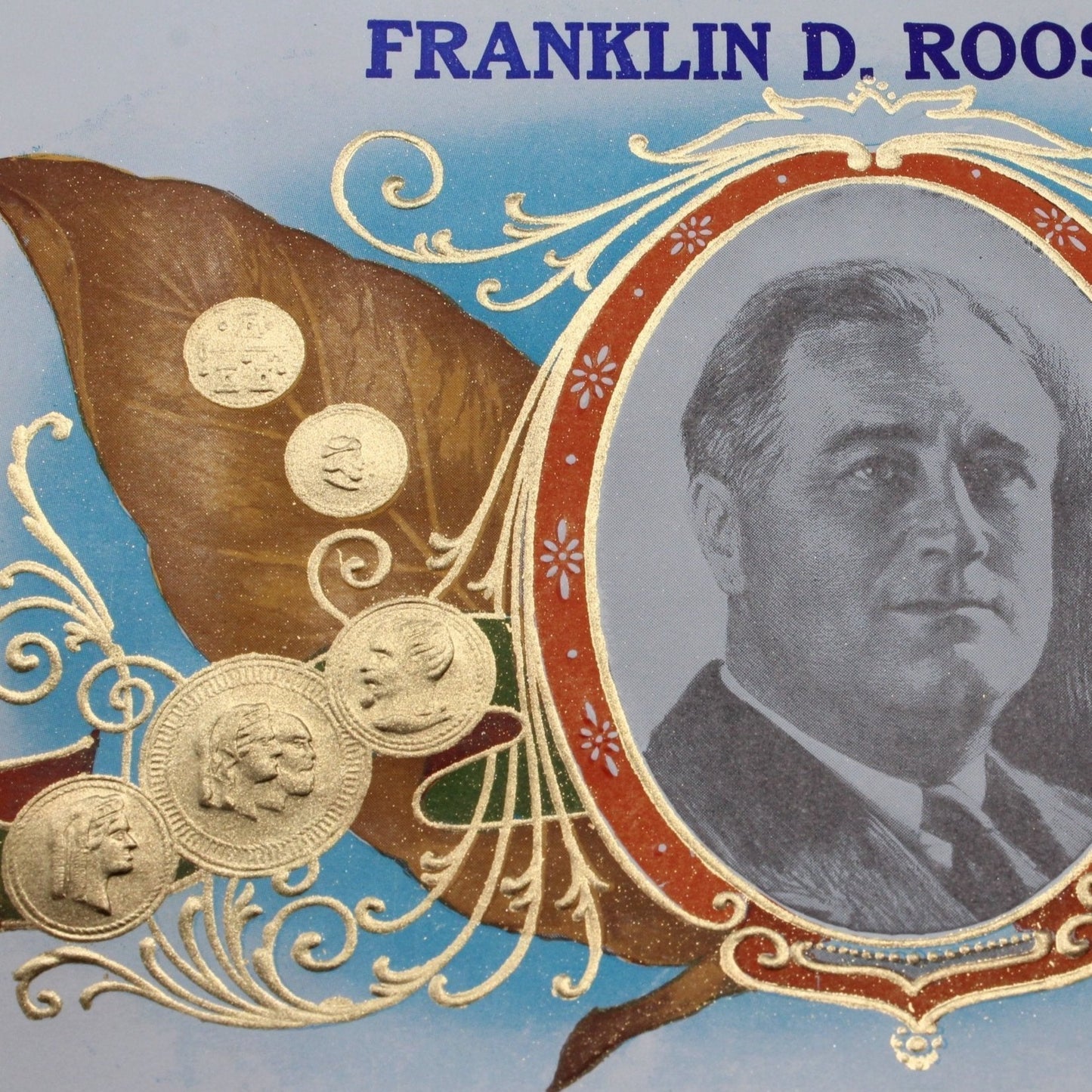 Cigar Box Label, Franklin D. Roosevelt Original Lithograph, Vintage NOS