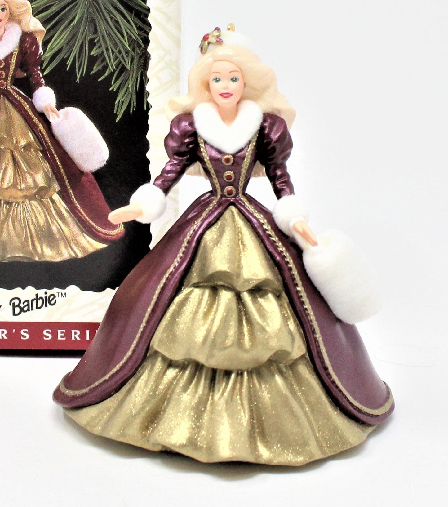 Ornament, Hallmark, Holiday Barbie Series #4, 1996 Burgundy and Gold