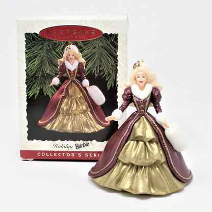Ornament, Hallmark, Holiday Barbie Series #4, 1996 Burgundy and Gold