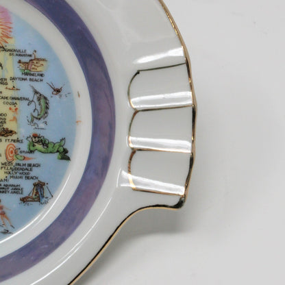 Ashtray, Souvenir Florida Map, Lusterware / Iridescent, Vintage, SOLD