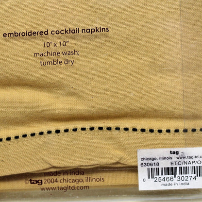 Cloth Cocktail Napkins, Embroidered Turkeys, Mustard Yellow, Set of 4, SOLD