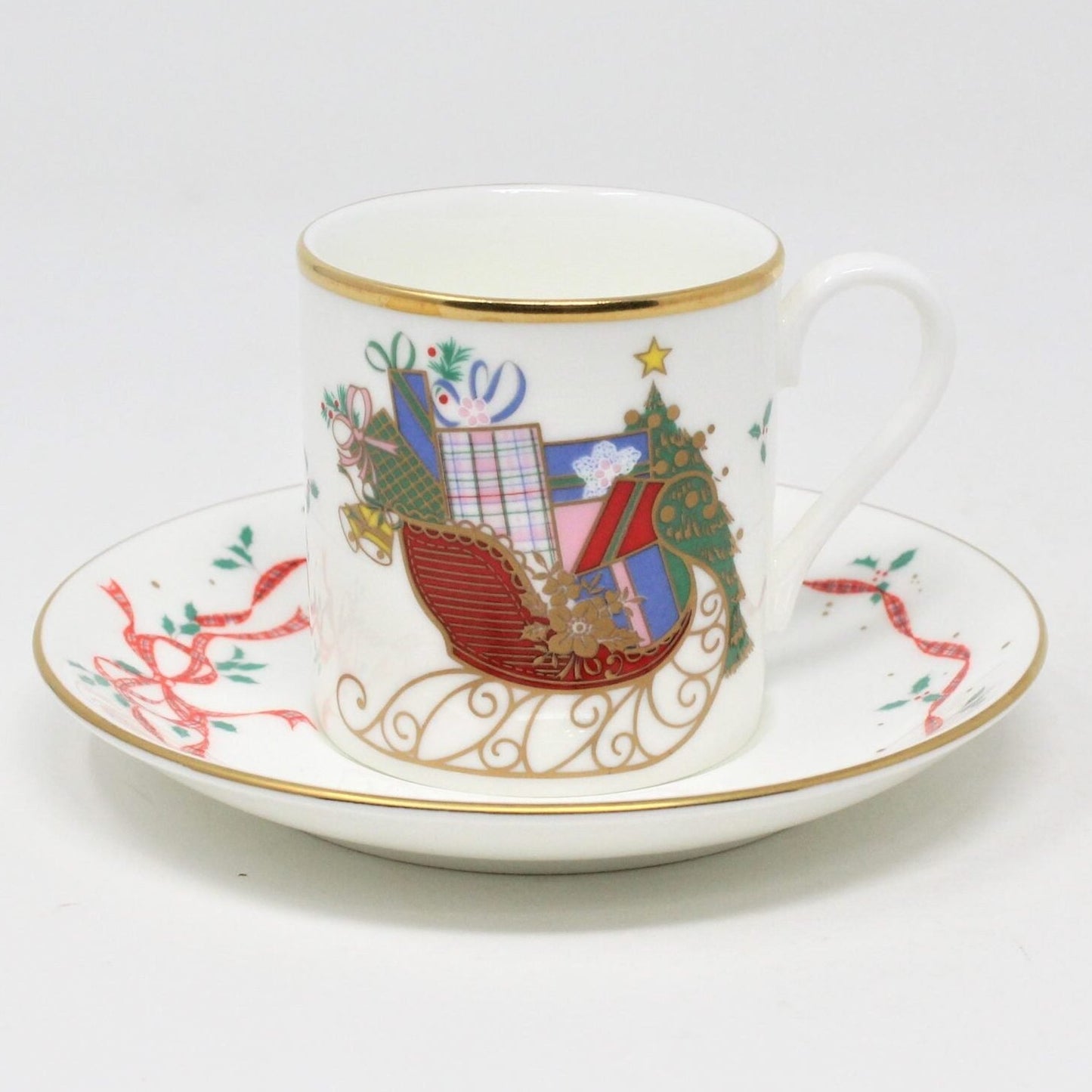 Demitasse & Saucer, Mikasa, Christmas Cheer, Bone China, Vintage, SOLD
