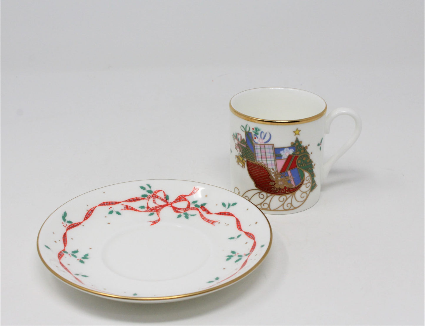 Demitasse & Saucer, Mikasa, Christmas Cheer, Bone China, Vintage, SOLD