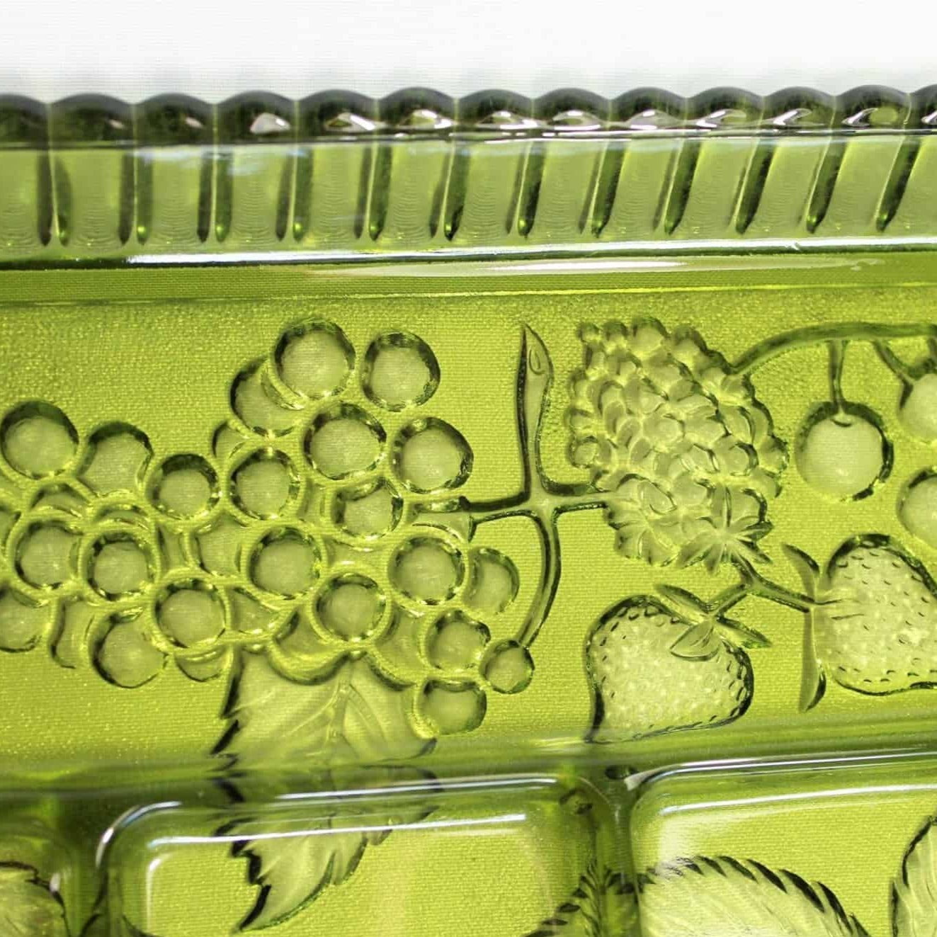 Divided Serving Tray, Indiana Glass, Fruits Avocado Green, Vintage, SOLD