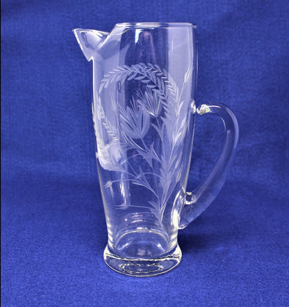 Pitcher, Martini / Cocktail, Etched Glass Floral, Vintage