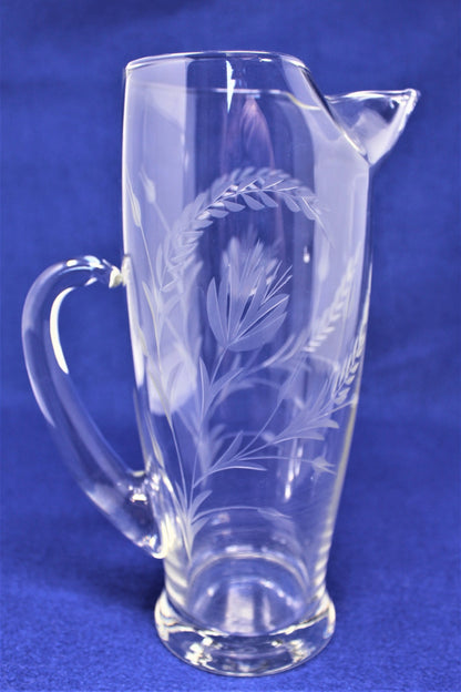 Pitcher, Martini / Cocktail, Etched Glass Floral, Vintage