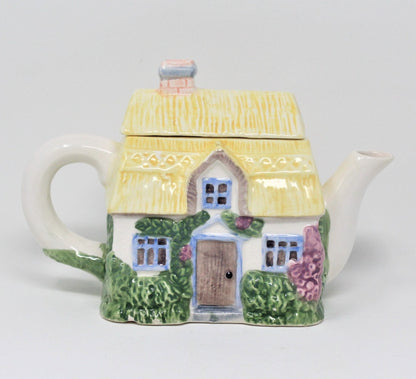 Teapot, English Country Cottage Shaped, Ceramic, Vintage