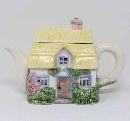 Teapot, English Country Cottage Shaped, Ceramic, Vintage