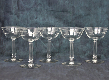 Champagne / Tall Sherbet, Libbey 3002-1, Blown Glass, Set of 5, Vintage