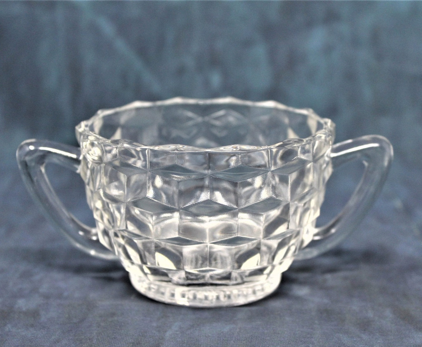 Creamer & Open Sugar, Jeannette Glass, Cube Clear, Vintage